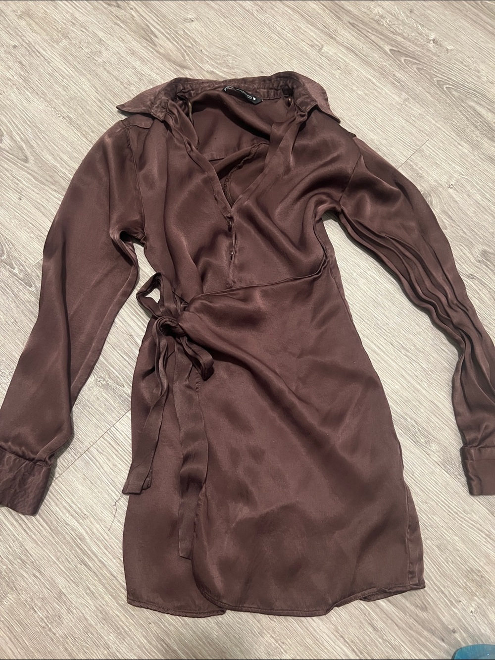 Zara Silky Brown Wrap Shirt Dress